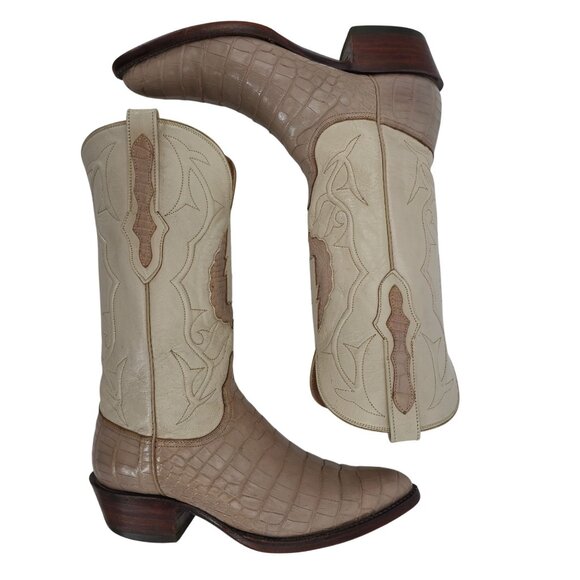 Black Jack Exotic Alligator Men 7EE Beige Cream Leather Cowboy Western Boots USA - Picture 7 of 15